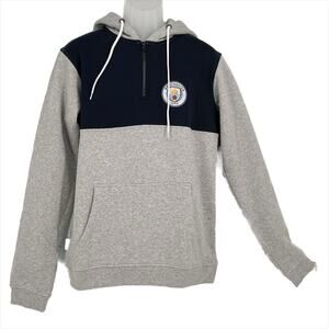 Manchester City Football Club 1/4 Zip Hoodie in Grey and Navy Blue Size Medium